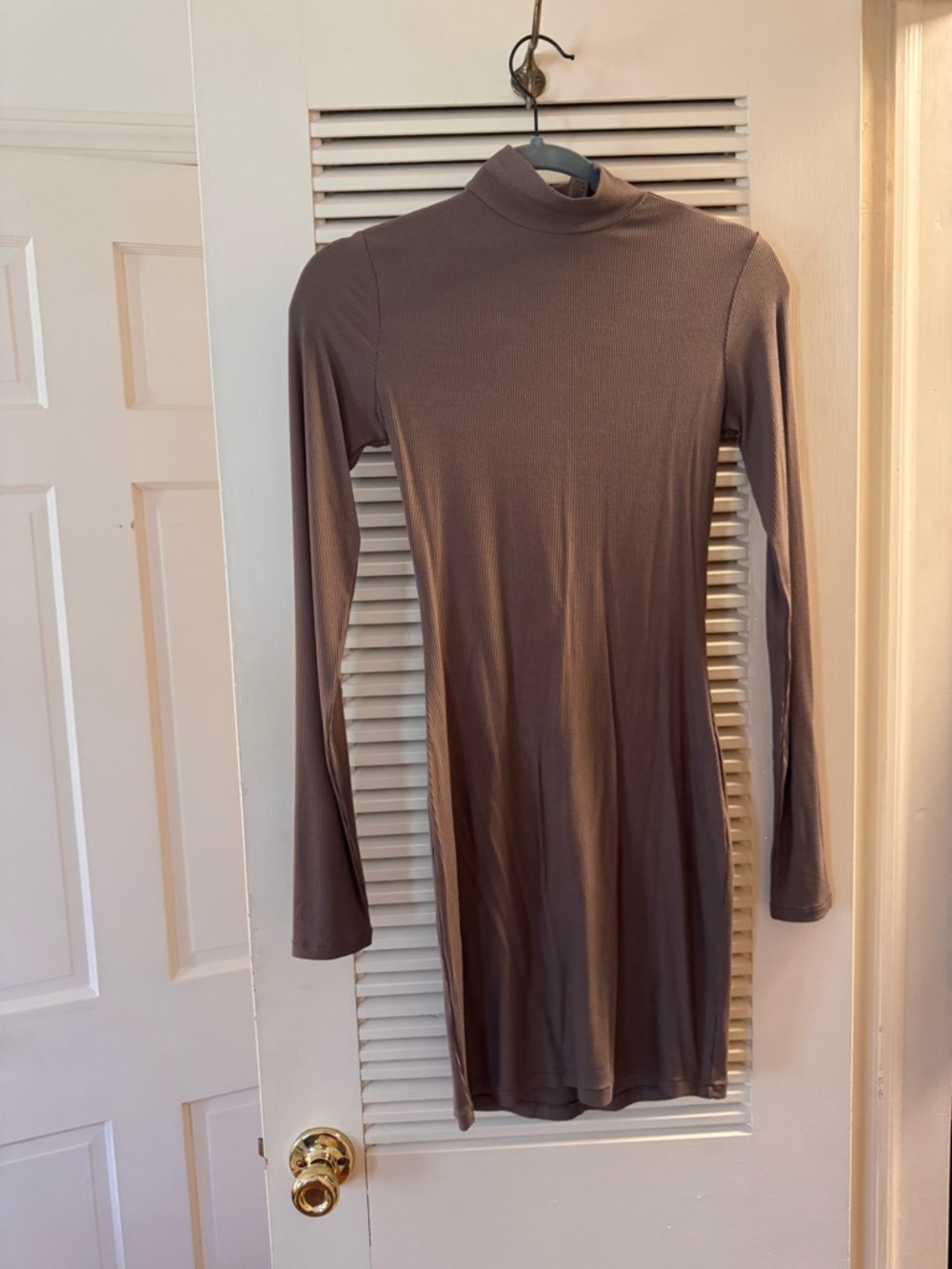 Long Sleeve Mock Neck Bodycon Dress - Taupe